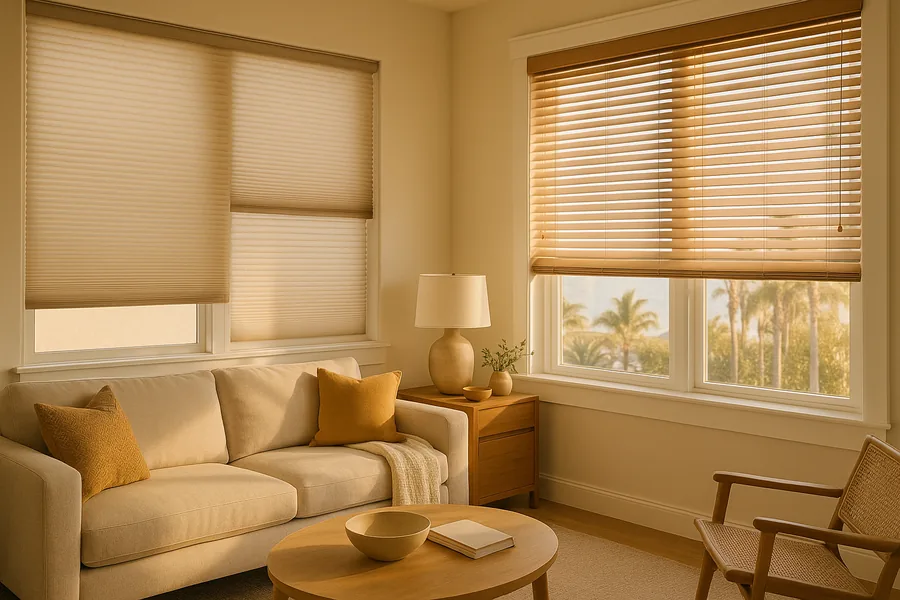 Cordless cellular blinds and shades in a bright home